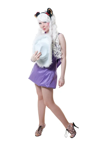 美丽的女孩在紫罗兰色礼服 — 图库照片