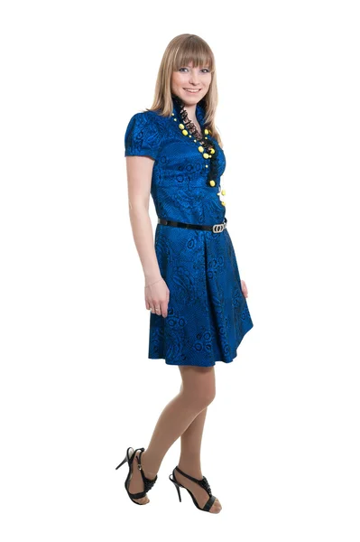 蓝色的连衣裙的女孩 — 图库照片