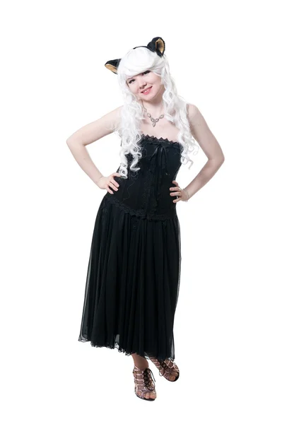 Menina bonita em vestido preto — Fotografia de Stock