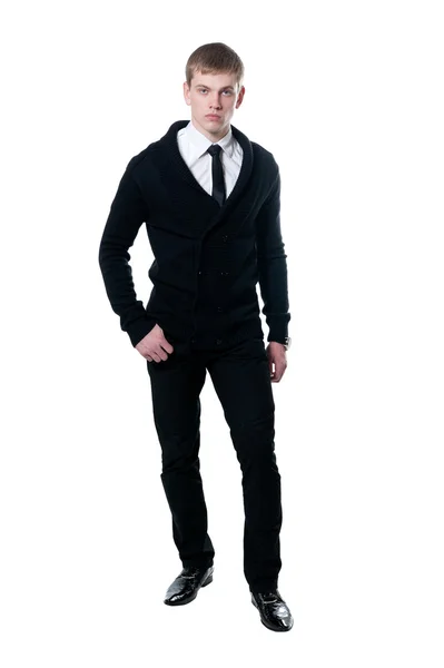 De jonge man in een zwart vest Stockfoto