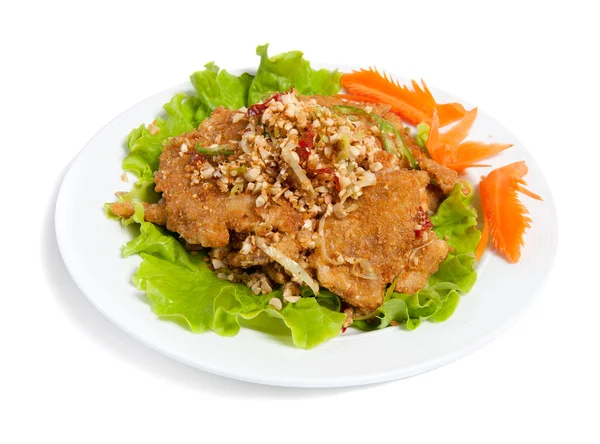 Battered beef with peanut on a plate — Stock Photo, Image