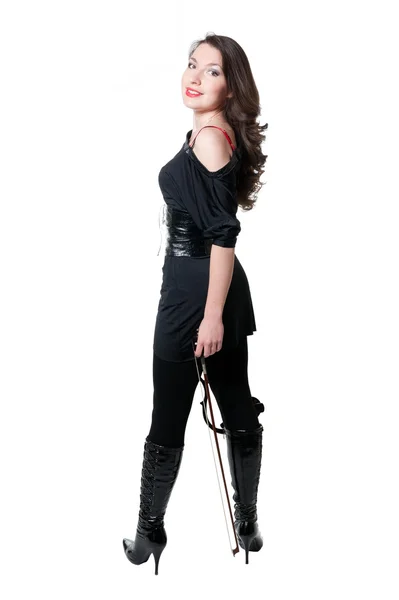 Violinist flicka i svart klänning — Stockfoto