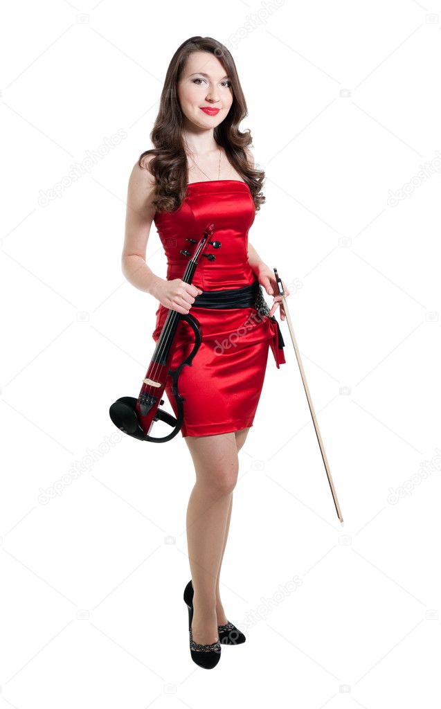 Violinist girl in red dress