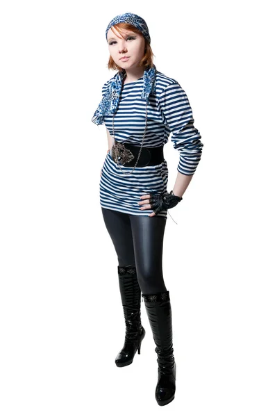 Het mooie meisje gekleed als de piraat — Stockfoto