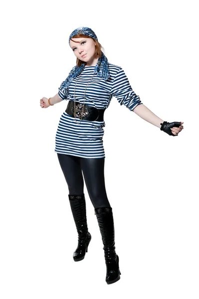 Het mooie meisje gekleed als de piraat — Stockfoto