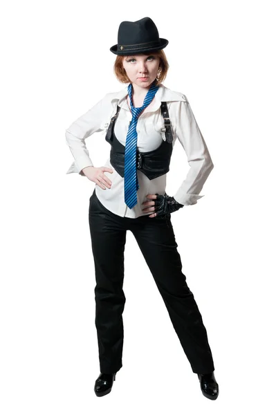 The beautiful girl dressed as the gangster — Stock Photo, Image