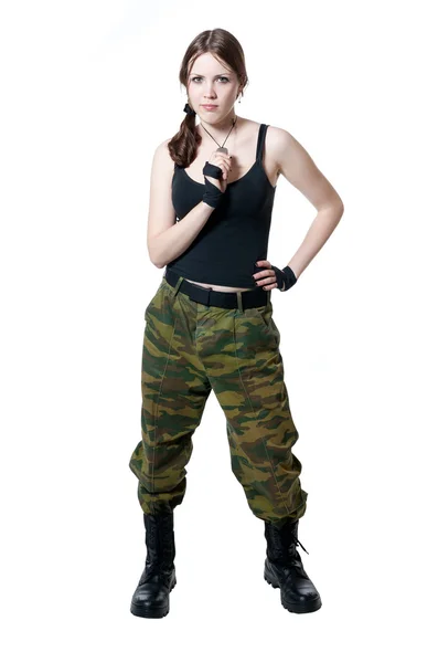 La ragazza in uniforme militare — Foto Stock