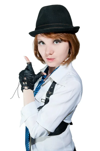 A bela menina vestida como o gangster — Fotografia de Stock