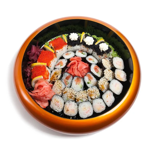 A sushi fából készült kör lemez készlet — Stock Fotó