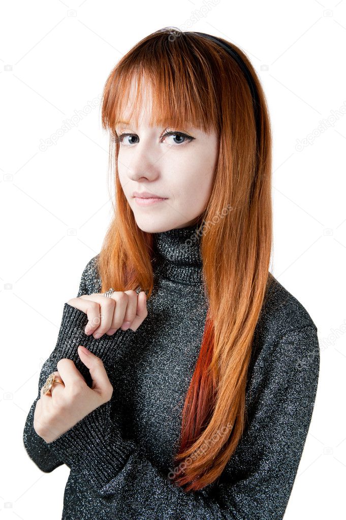 the beautiful girl with red long hair in a sweater |图库照片08