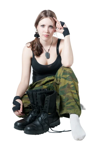 Askeri üniformalı kız. — Stok fotoğraf