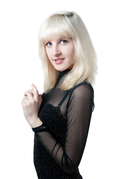 Belle blonde en robe noire — Photo