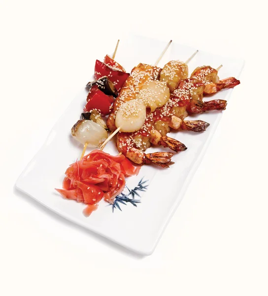 Skewers on a plate — Stock Photo, Image
