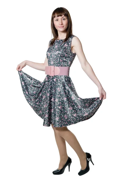 Kvinnor i blomma mönster klänning — Stockfoto
