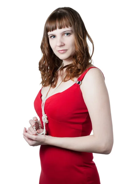 Schöne Frauen im roten Kleid — Stockfoto