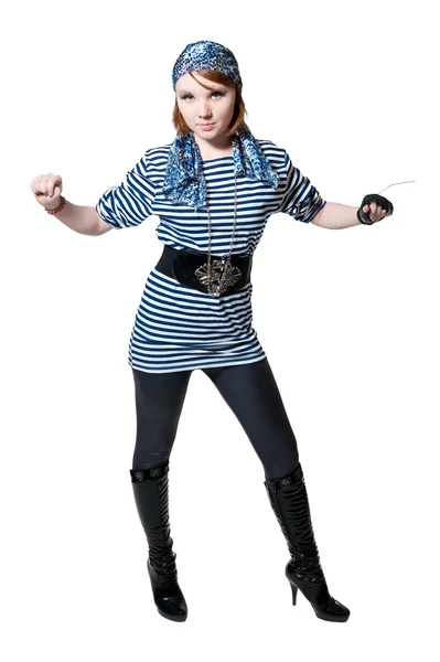 美丽的女孩打扮成海盗 — 图库照片
