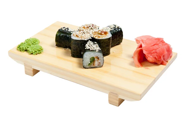 Sushi na drewniany stojak — Zdjęcie stockowe