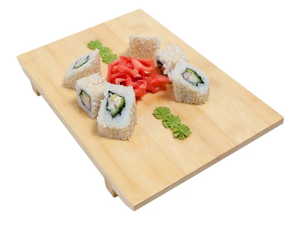 Sushi na drewniany stojak — Zdjęcie stockowe