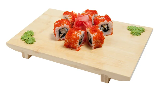 Sushi su supporto di legno — Foto Stock
