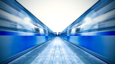 Symmetric vanishing platform with leaving trains clipart