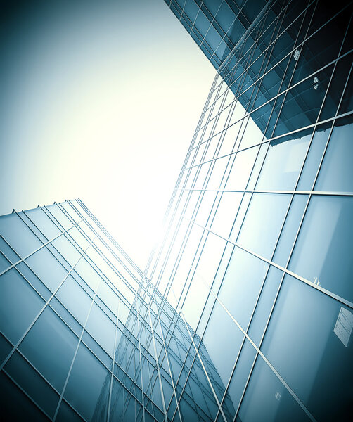 Modern glass skyscraper perspective view