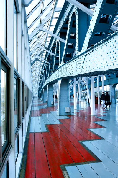 Spacious blue hall inside bridge — Stock Photo, Image