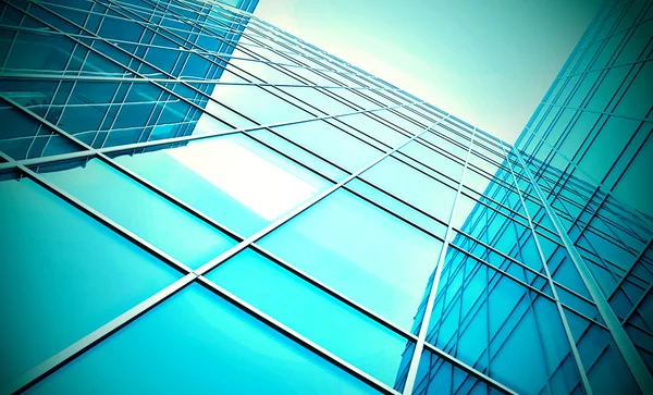 Vue perspective gratte-ciel en verre bleu moderne — Photo