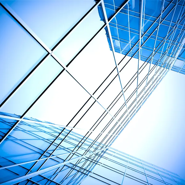 Blauwe glazen wand van wolkenkrabber perspectief weergave — Stockfoto
