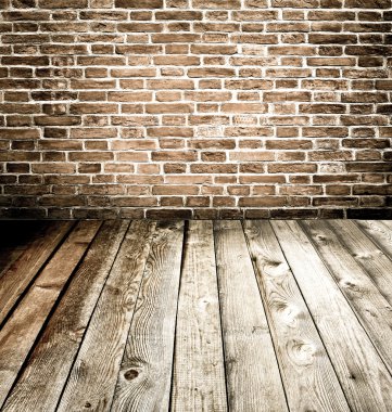 Abstract brick wall and wood floor
