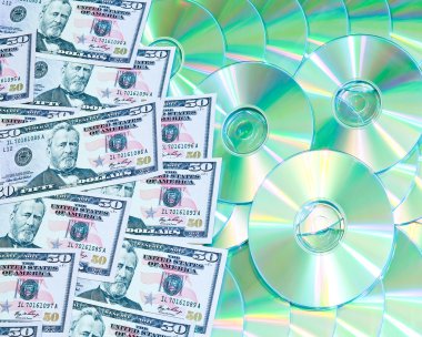 Background of digital discs and money media market concept clipart