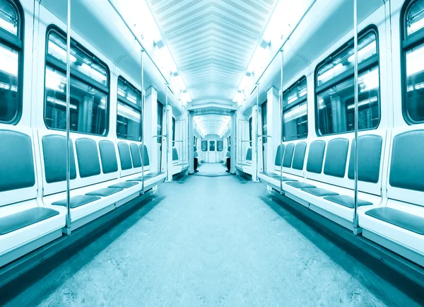 Синій сучасний освітлений інтер'єр вагона — стокове фото
