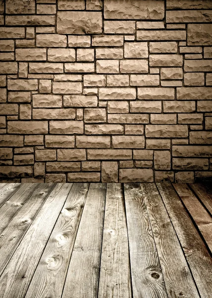 Kamienne ściany i drewniane podłogi — Zdjęcie stockowe