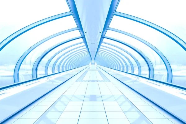 stock image Endless vanishing walkway with transparent wall in cool business