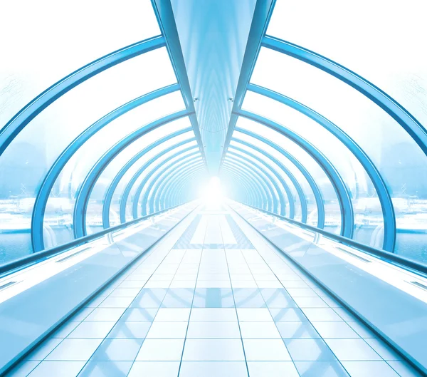 Endless vanishing walkway with transparent wall in cool business — Stock Photo, Image