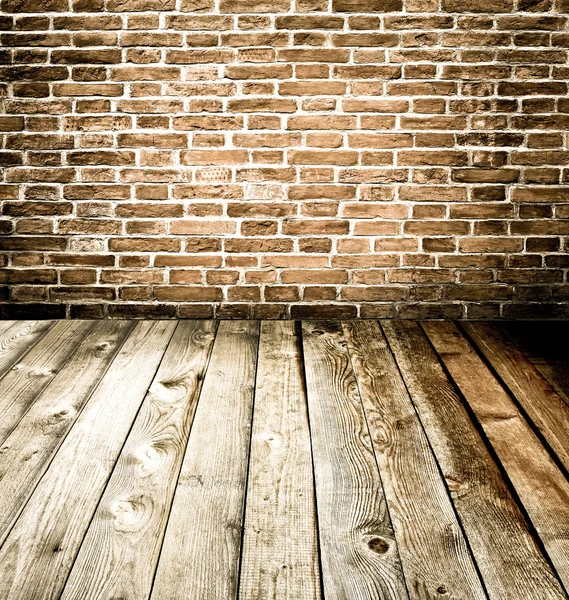 Pared de ladrillo abstracto y suelo de madera —  Fotos de Stock