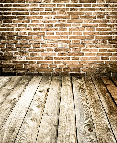 Αφηρημένη τούβλο τοίχων και ξύλου δάπεδο — Φωτογραφία Αρχείου