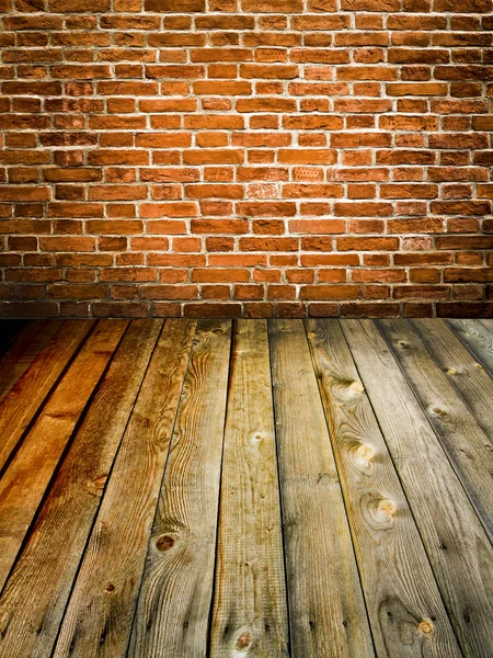 Abstraktní cihlové zdi a dřevěné podlahy — Stock fotografie