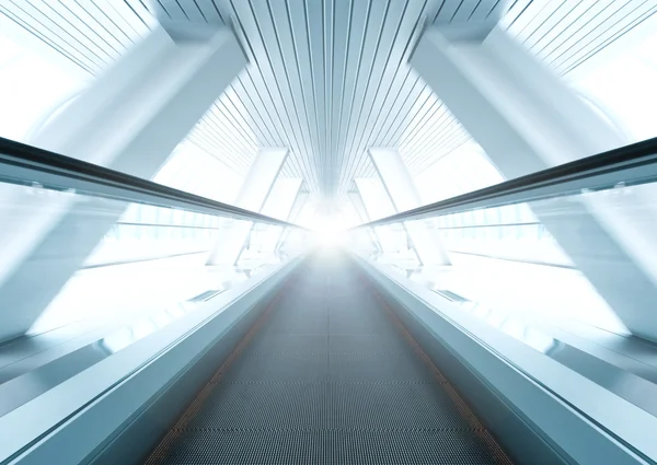 Wide angle of moving symmetric escalator inside contemporary air — Stock Photo, Image