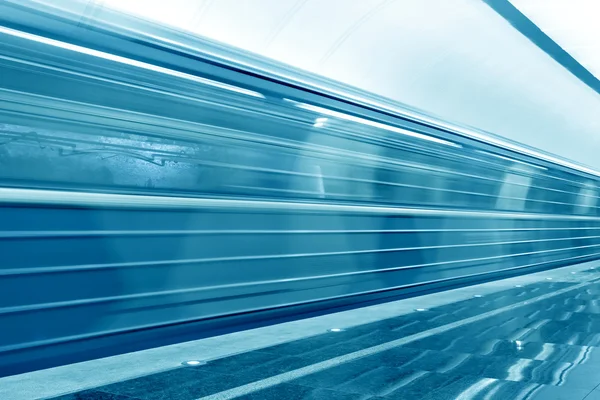 Moving train on underground station — Stock Photo, Image
