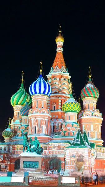 Svatý Blaženého v noci, red square, moscow, Rusko — Stock fotografie