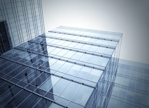 Üveg sokemeletes épület közel felhőkarcolók leendő megtekintése — Stock Fotó