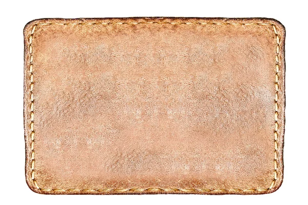 Dikdörtgen kahverengi deri etiket üzerinde beyaz izole — Stok fotoğraf