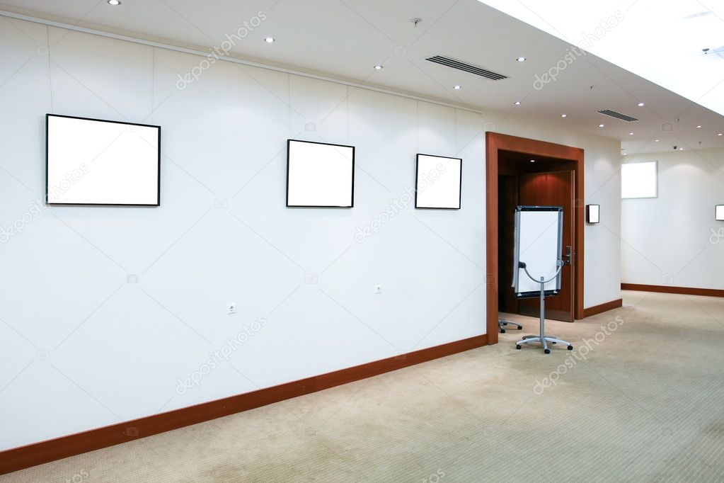 Modern hall with white placards