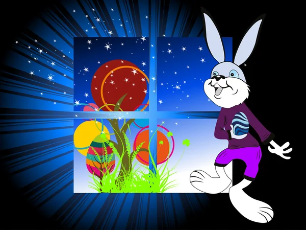 与兔子持有蛋夜背景 — 图库矢量图片