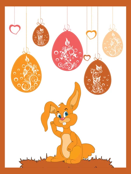 Bakgrund med söt kanin, hängande ägget — Stock vektor
