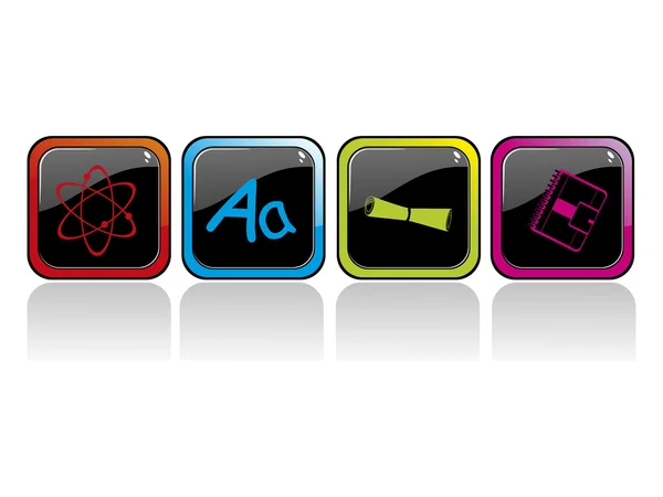 Zestaw czterech ikon kolorowy błyszczący edukacja — Wektor stockowy