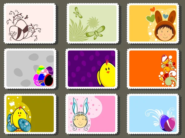 Набір барвистих дизайнерських марок на Великдень — стоковий вектор