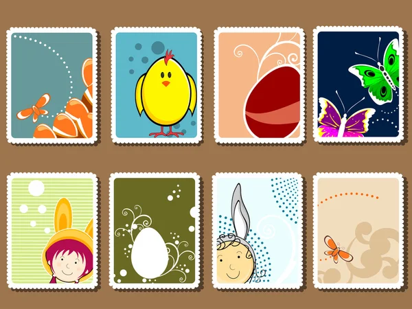 复活节的多彩设计邮票一套 — 图库矢量图片