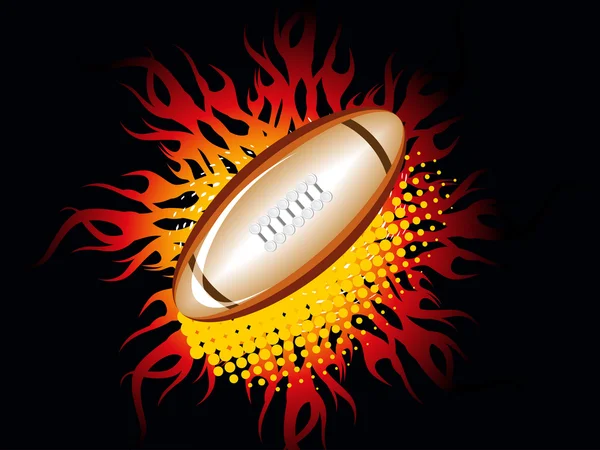 Black background with fiery rugby bal — Stock Vector