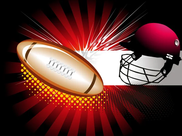 Raggi, sfondo punteggiato con palla da rugby, casco — Vettoriale Stock
